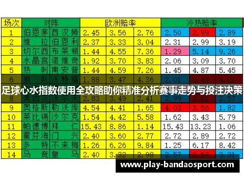 足球心水指数使用全攻略助你精准分析赛事走势与投注决策 足球心水指数使用全攻略助你精准分析赛事走势与投注决策